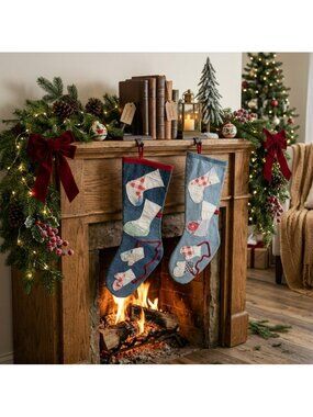 Vintage Handmade Denim Christmas Stocking Blue Jean Patchwork Rustic Holiday